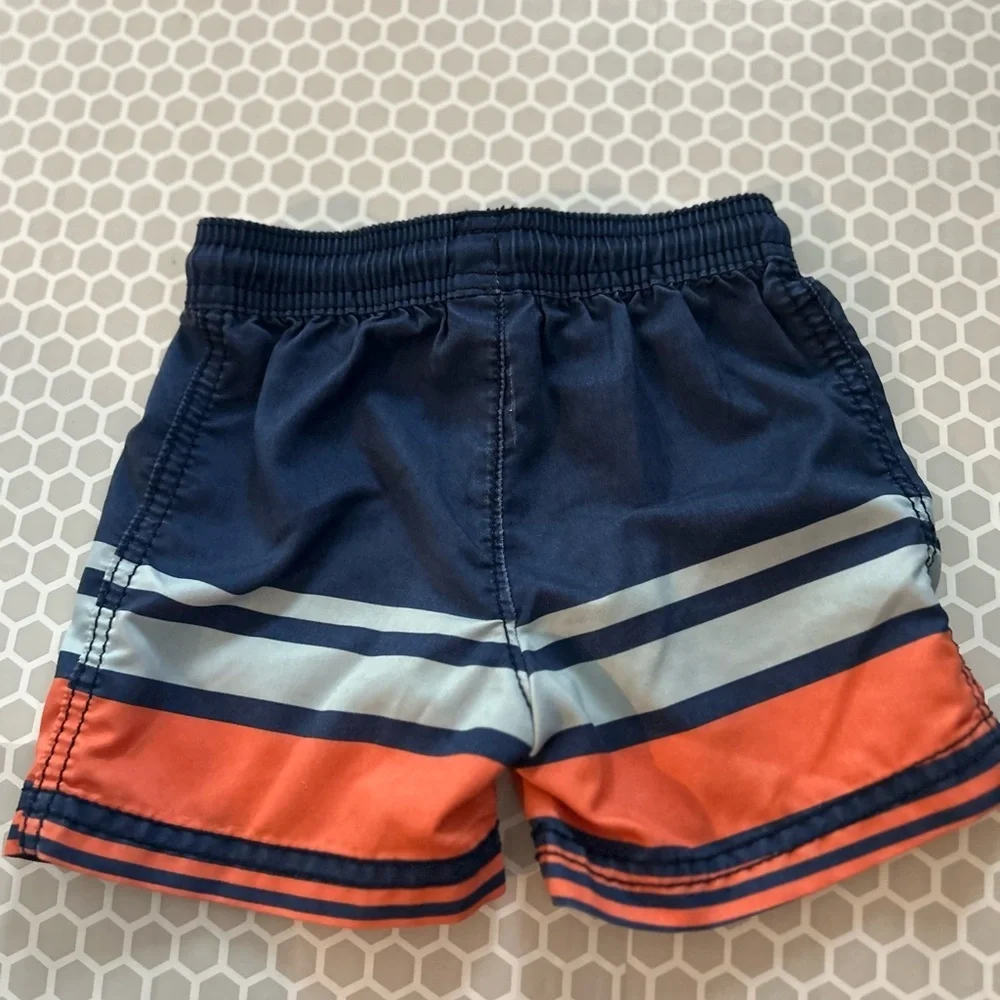 OshKosh B'gosh Navy, Orange and Light Blue Striped Swim Shorts Beach Size 12M